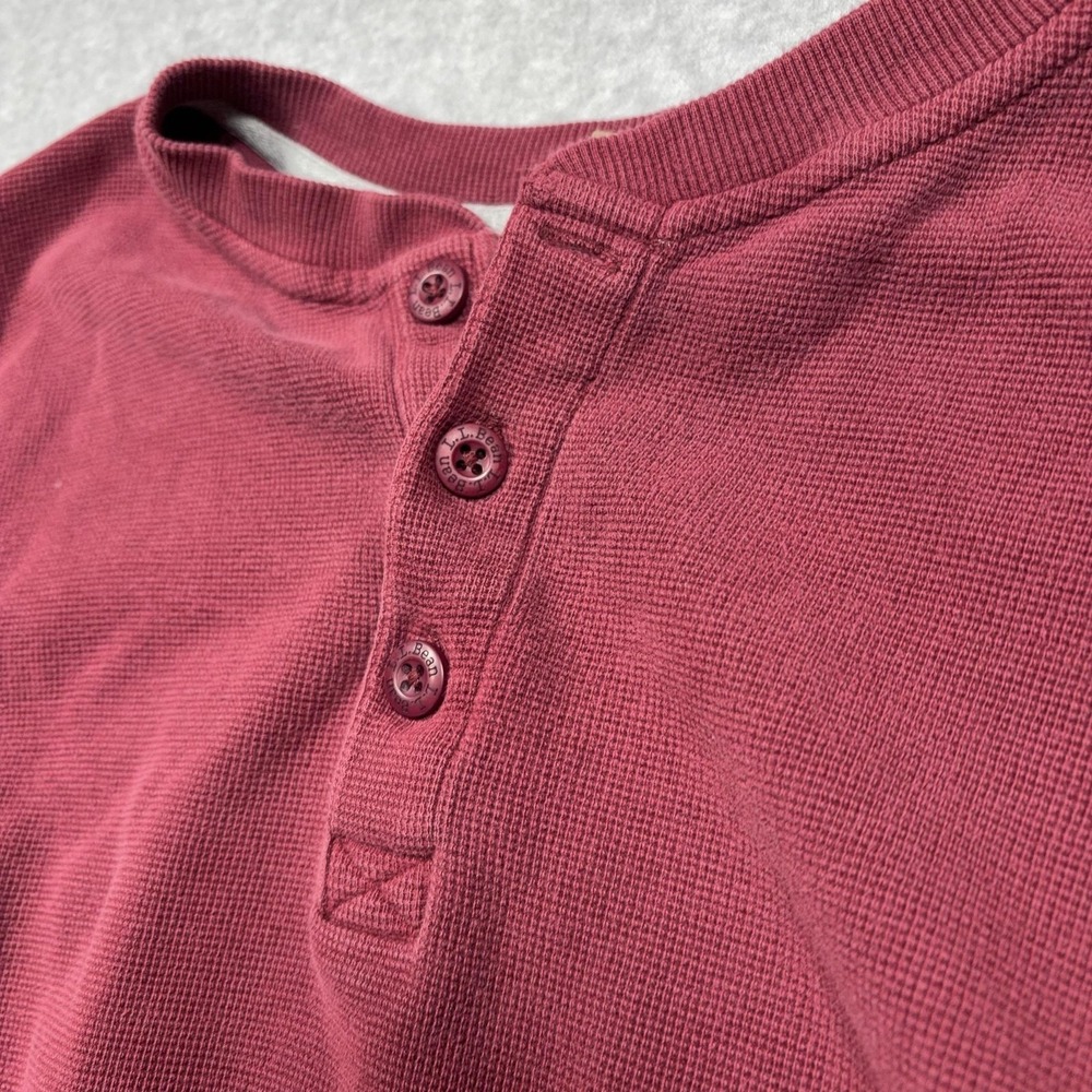 L.L.Bean Shirt Mens 2XL Red Henley Long Sleeve Thermal Waffle Knit Cotton - Picture 5 of 11